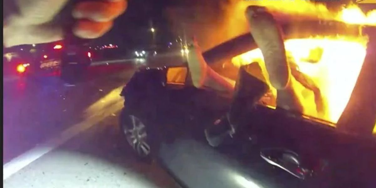 Police Officer Rescues Woman Trapped in Burning Car After Crash on Arizona Interstate