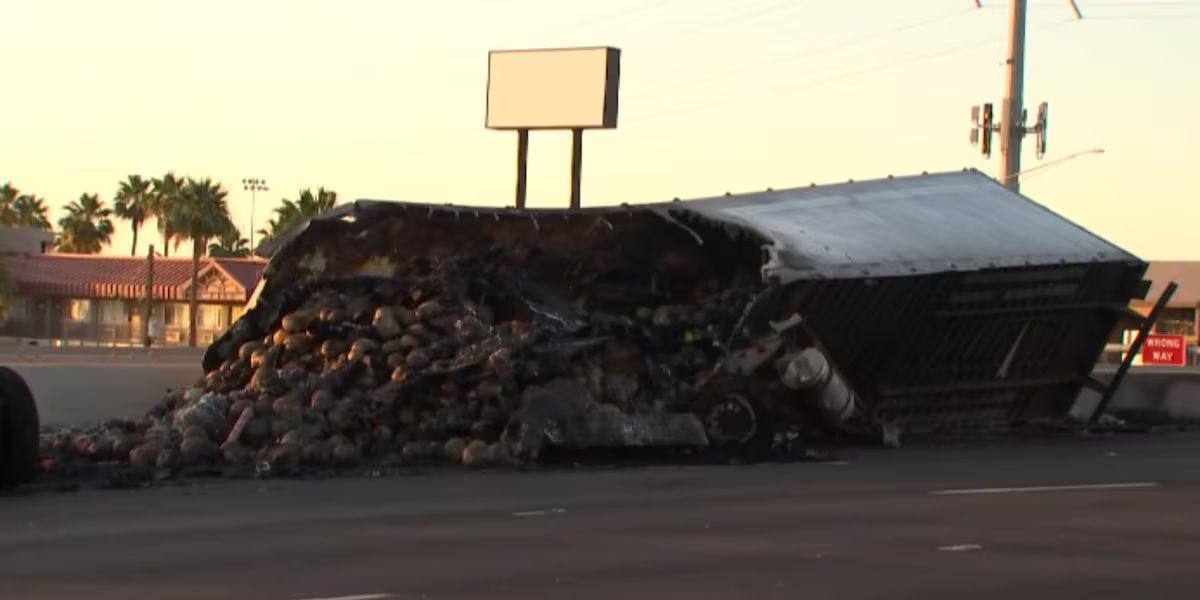 Semi-truck Carrying Watermelons Catches Fire on I-10 in Tempe, Shuts Down Freeway for Hours